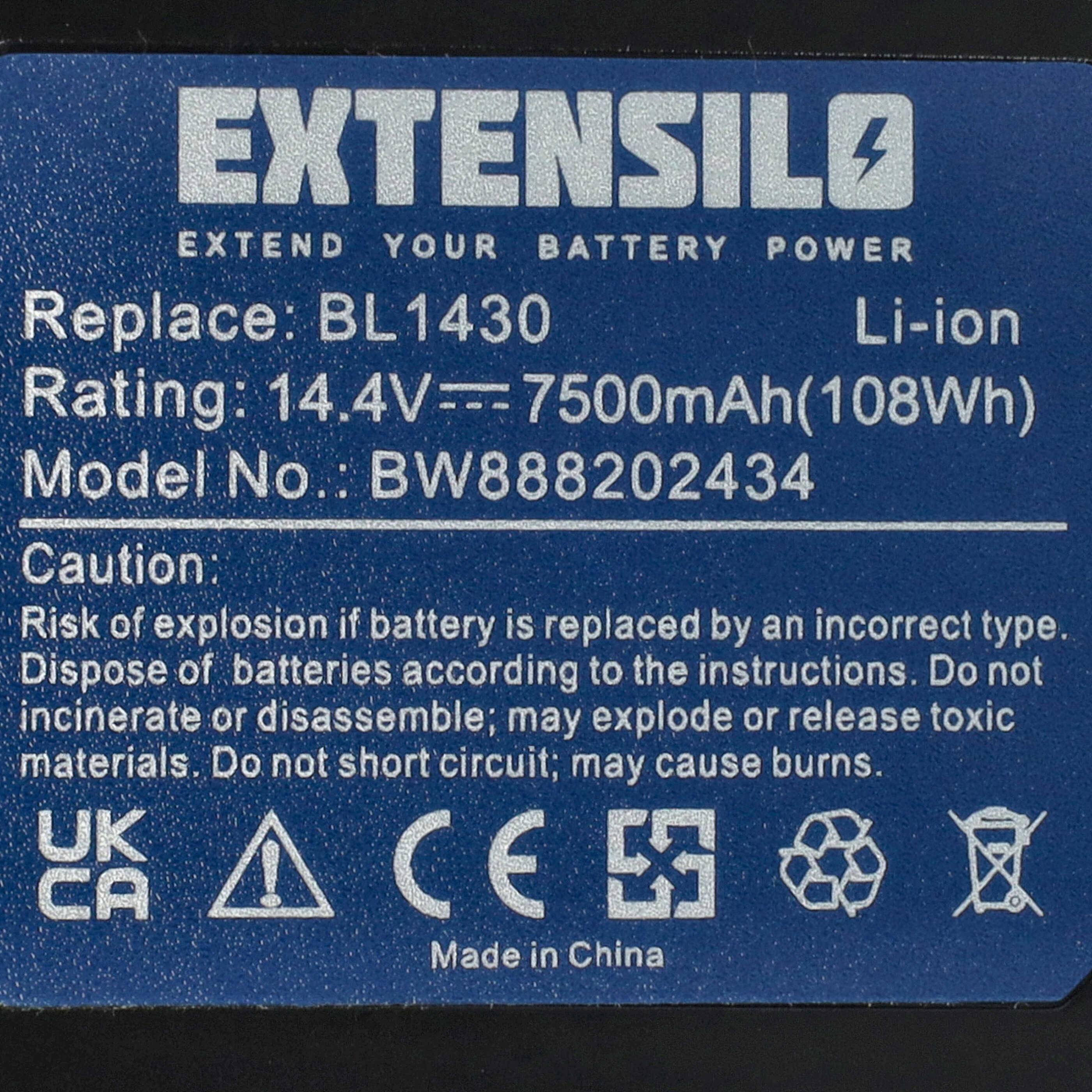 vhbw Akku kompatibel mit Makita TD131D, TD131DRFX, TD131DRFXR, TD131DRFXW, TD131DZ Elektrowerkzeug (7500mAh Li-Ion 14,4 V)