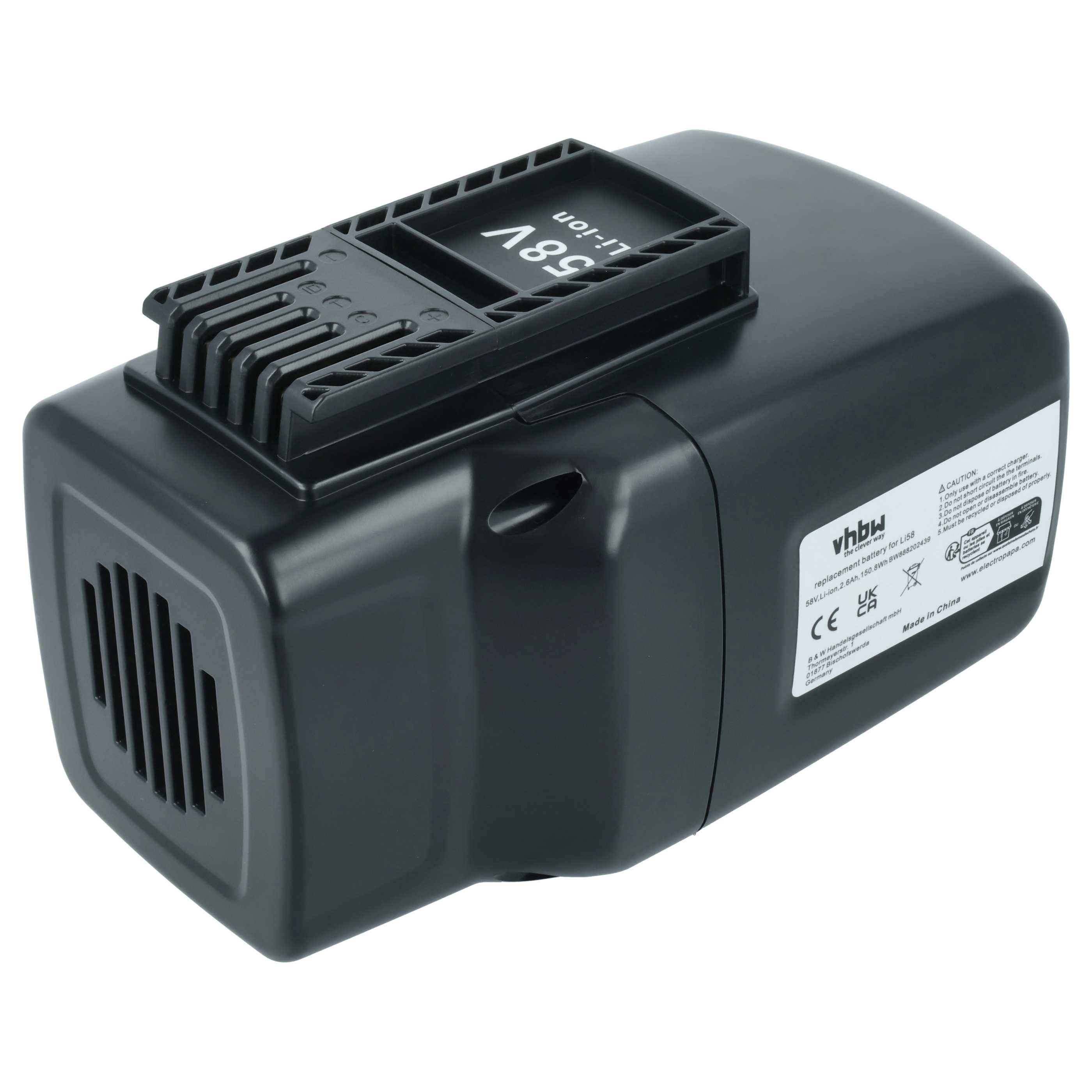 vhbw Akku kompatibel mit Poulan Pro PR660Ci, PRB675I, PRCS16i, PRBP675i, PRHT22i, PRLM21i, PRST15i Elektrowerkzeug (2600 mAh, Li-Ion, 58 V)