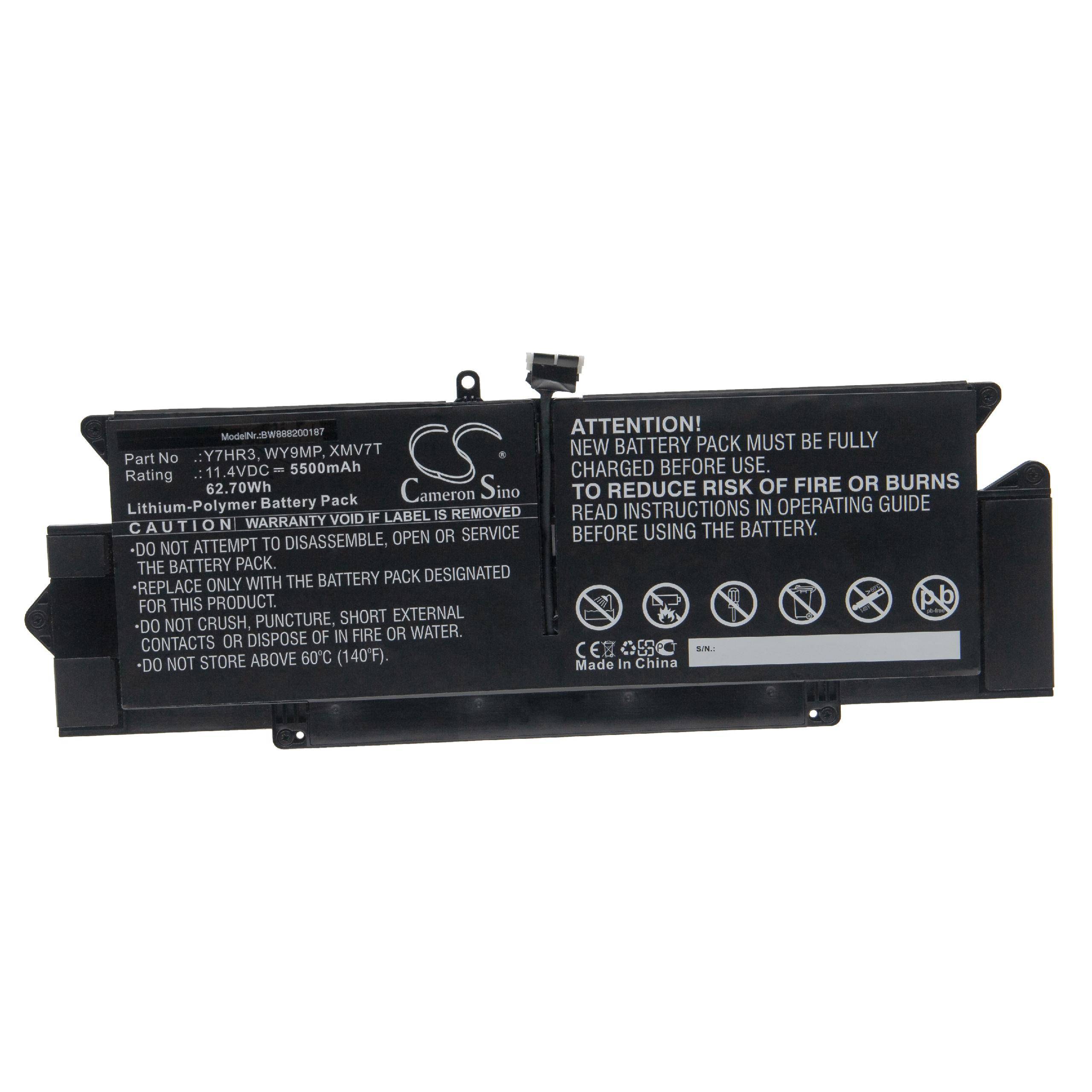 vhbw Akku Ersatz für Dell 35J09, 7YX5Y, WY9MP, XMV7T, Y7HR3, YJ9RP für Notebook (5500mAh, 11,4V, Li-Polymer)