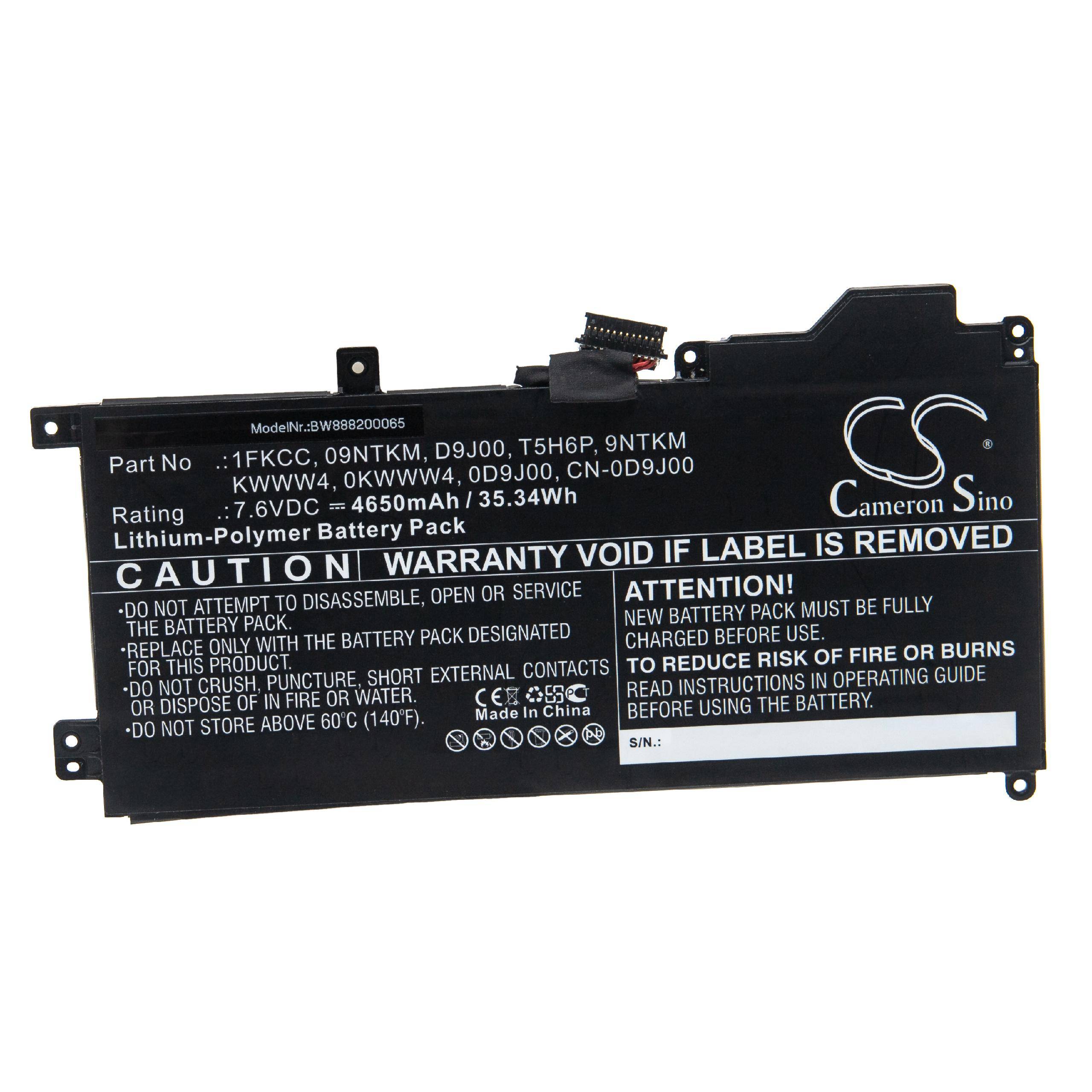 vhbw Akku Ersatz für Dell T5H6P, KWWW4 für Notebook (4650 mAh, 7,6 V, Li-Polymer)