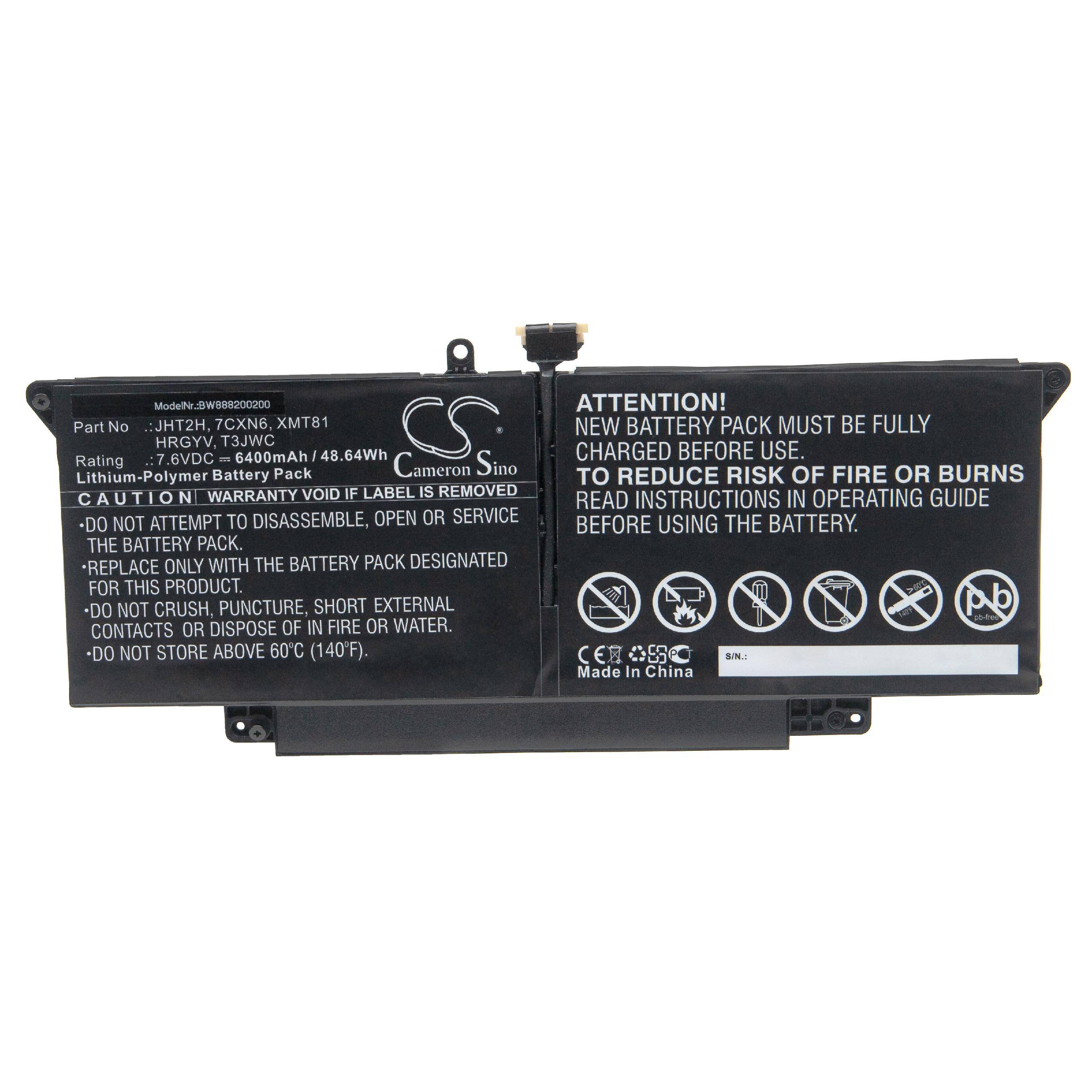 vhbw Akku Ersatz für Dell 7CXN6, HRGYV, JHT2H, T3JWC, XMT81 für Notebook (6400mAh, 7,6V, Li-Polymer)