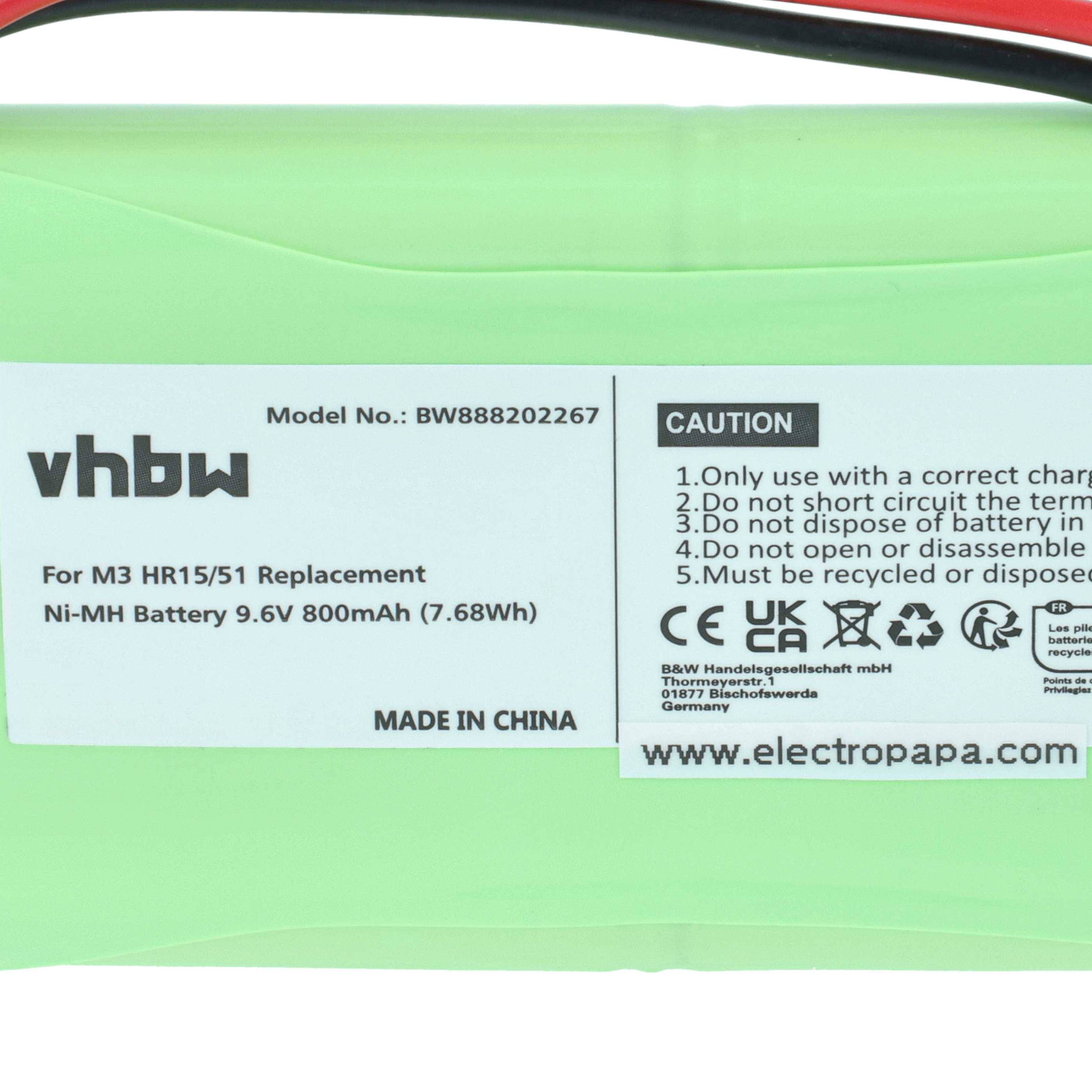 vhbw Akku Ersatz für Somfy MB-9.6V 8KR15/51, MGH956375B für Schiebetorantrieb Torantrieb Drehtorantrieb (800mAh, 9,6V, NiMH)