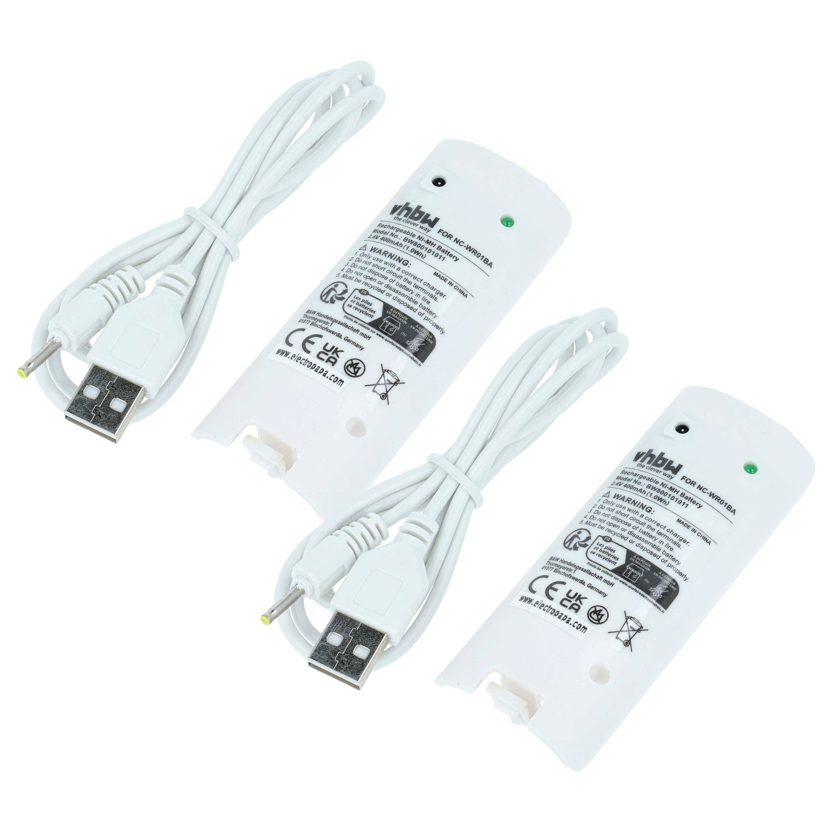 vhbw 2x Akku kompatibel mit Nintendo Wii Controller, Remote Plus Gamepad Controller (400 mAh, 2,4 V, NiMH)