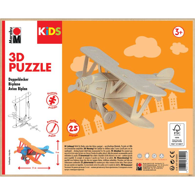 Marabu KiDS 3D Puzzle "Flugzeug Doppeldecker", 25 Teile
