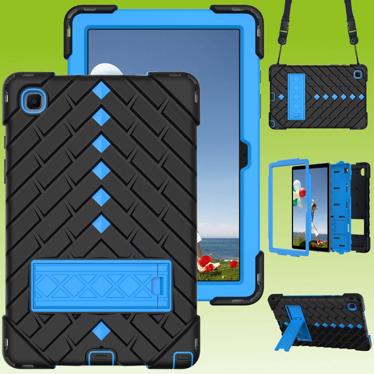 Für Tablet aufstellbare Shockproof Hybrid Tasche mit Band Etuis Cover Case Schutz Robust Neu