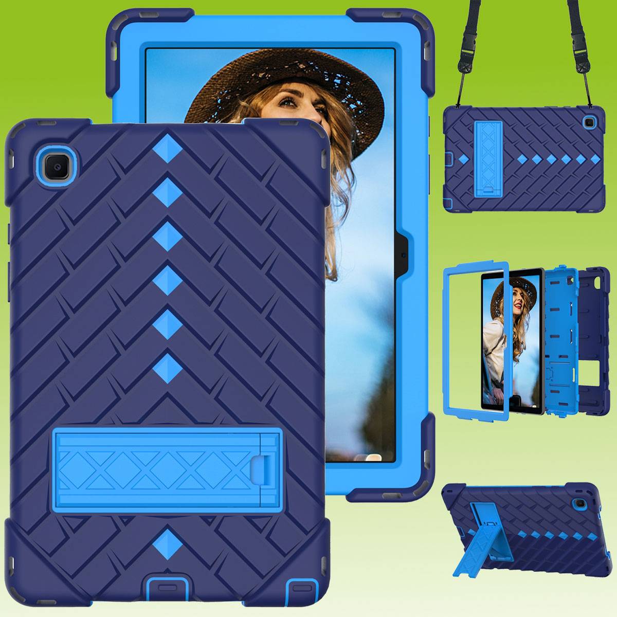 Für Tablet aufstellbare Shockproof Hybrid Tasche mit Band Etuis Cover Case Schutz Robust Neu