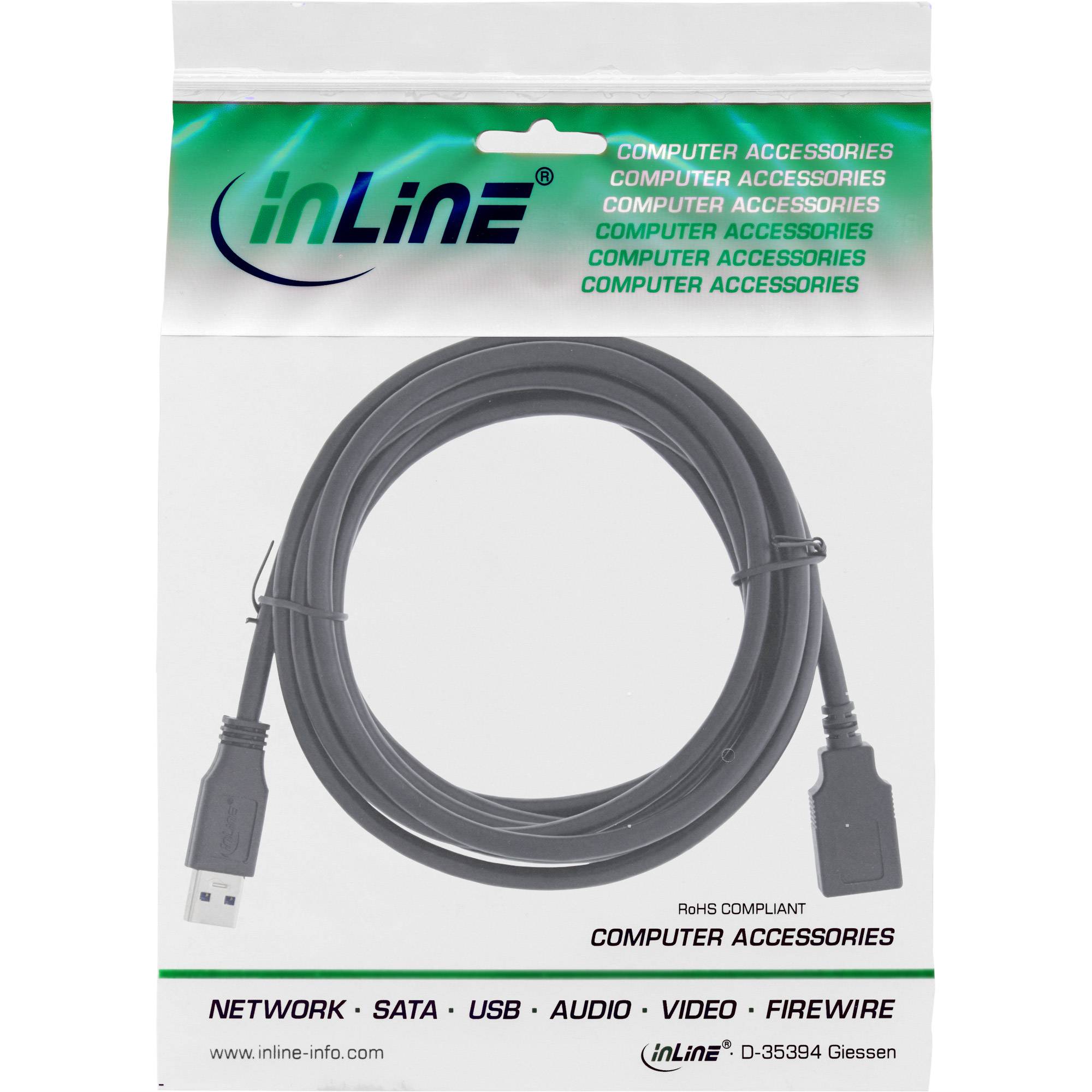 INLINE - USB 3.2 Gen.1 Kabel - A Stecker / Buchse - schwarz - 5m