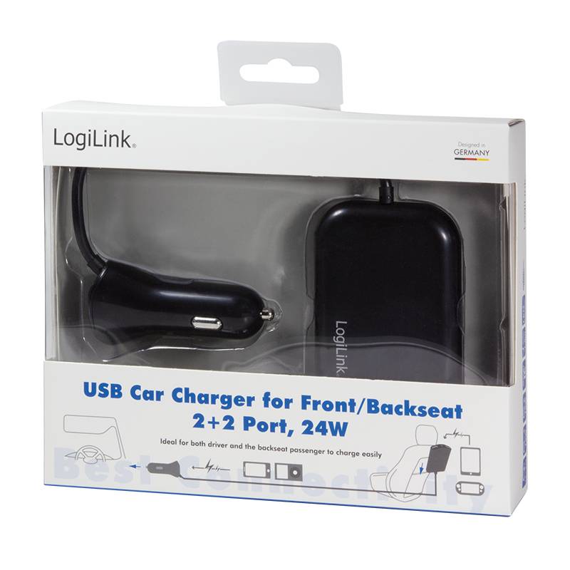 LogiLink - Auto-Netzteil - 24 Watt - 2.4 A - 4 Ausgabeanschlussstellen (USB)