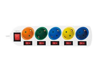 LogiLink Multicolor - Steckdosenleiste - Wechselstrom 250 V - 3680 Watt - Ausgangsanschlüsse: 5 (5 x Stecker CEE 7/3)