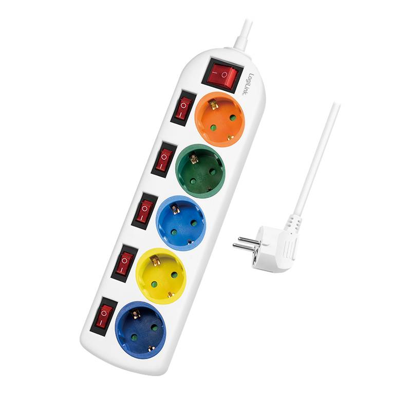 LogiLink Multicolor - Steckdosenleiste - Wechselstrom 250 V - 3680 Watt - Ausgangsanschlüsse: 5 (5 x Stecker CEE 7/3)