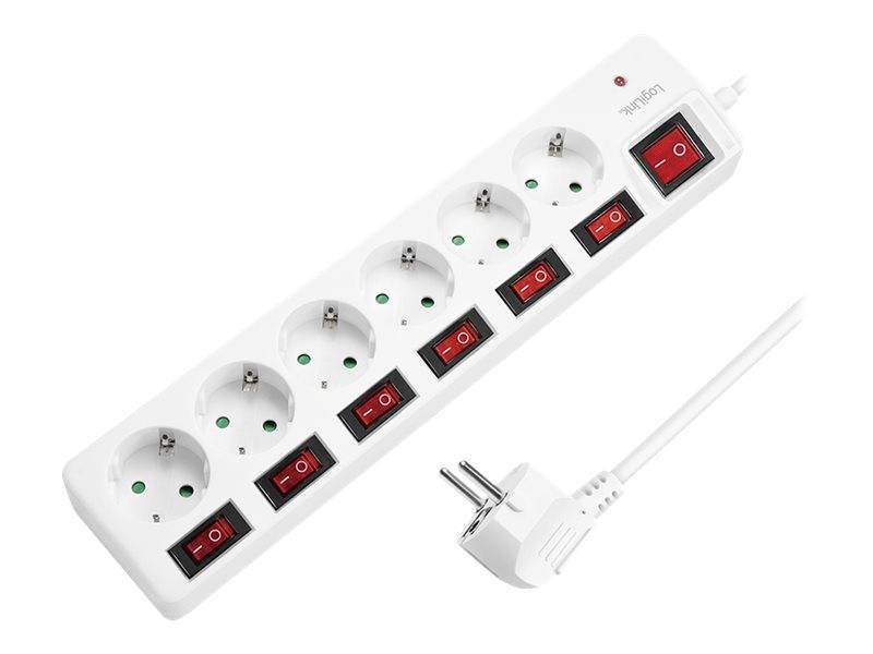LogiLink - Steckdosenleiste - Wechselstrom 250 V - 3680 Watt - Ausgangsanschlüsse: 6 (6 x Leistungs-CEE 7/3)