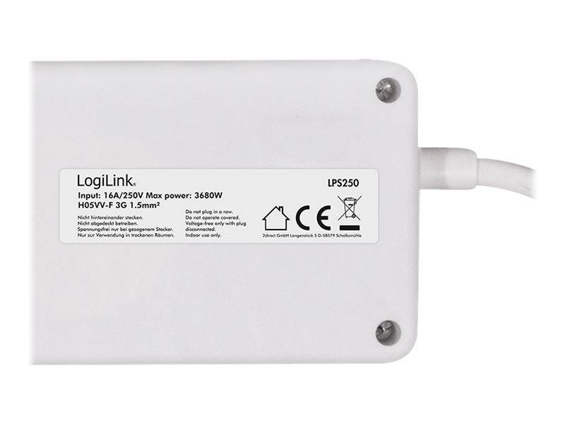LogiLink Steckdosenleiste - Wechselstrom 250 V - 3680 Watt - Ausgangsanschlüsse: 6 (6 x Leistungs-CEE 7/3)