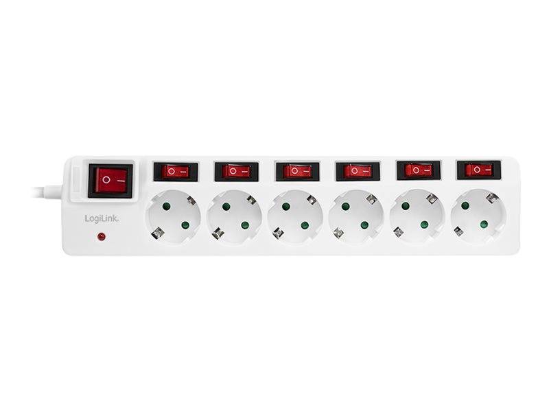 LogiLink Steckdosenleiste - Wechselstrom 250 V - 3680 Watt - Ausgangsanschlüsse: 6 (6 x Leistungs-CEE 7/3)