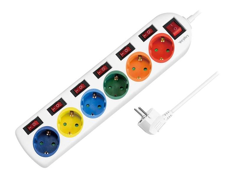 LogiLink Multicolor - Steckdosenleiste - Wechselstrom 250 V - 3680 Watt - Ausgangsanschlüsse: 6 (6 x Leistungs-CEE 7/3)