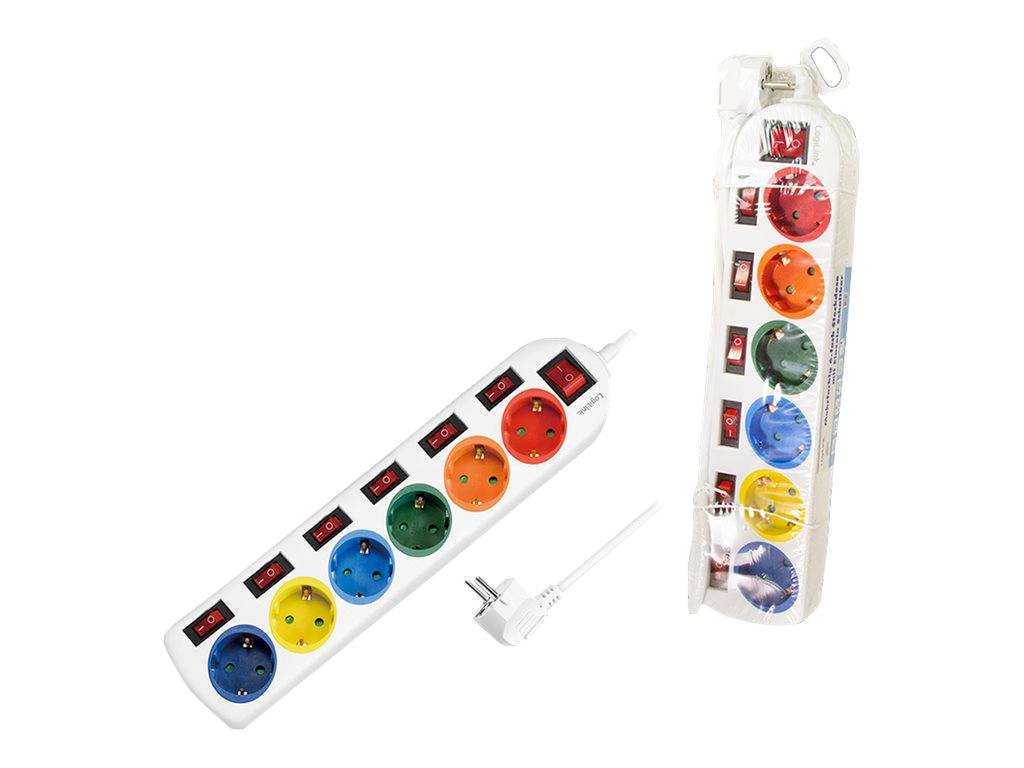 LogiLink Multicolor - Steckdosenleiste - Wechselstrom 250 V - 3680 Watt - Ausgangsanschlüsse: 6 (6 x Leistungs-CEE 7/3)
