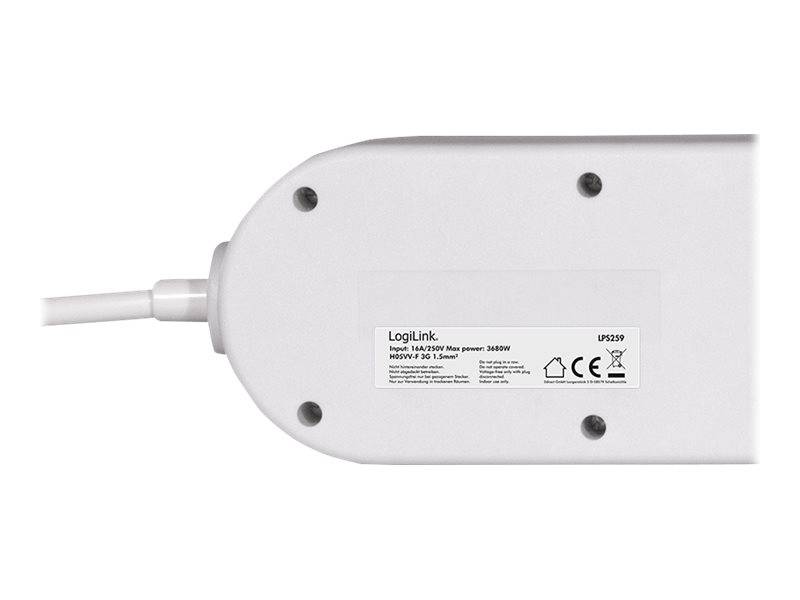 LogiLink Multicolor - Steckdosenleiste - Wechselstrom 250 V - 3680 Watt - Ausgangsanschlüsse: 6 (6 x Leistungs-CEE 7/3)