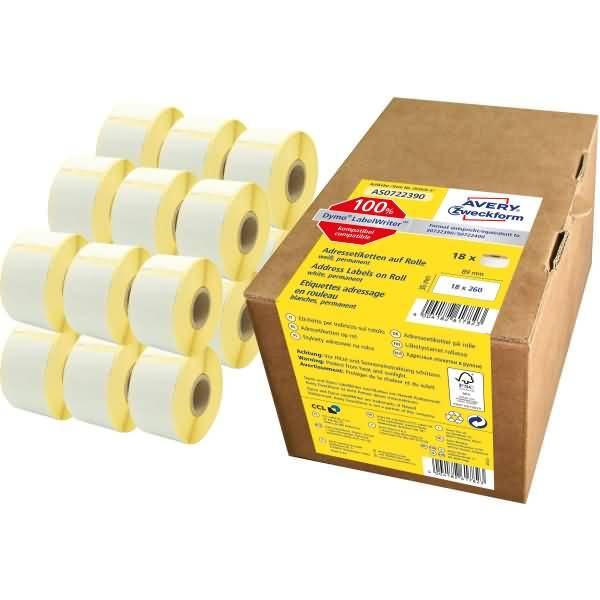 Rollen-Etiketten Adressaufkleber 36x89mm 18 Rolle/4.680 Etiketten weiß