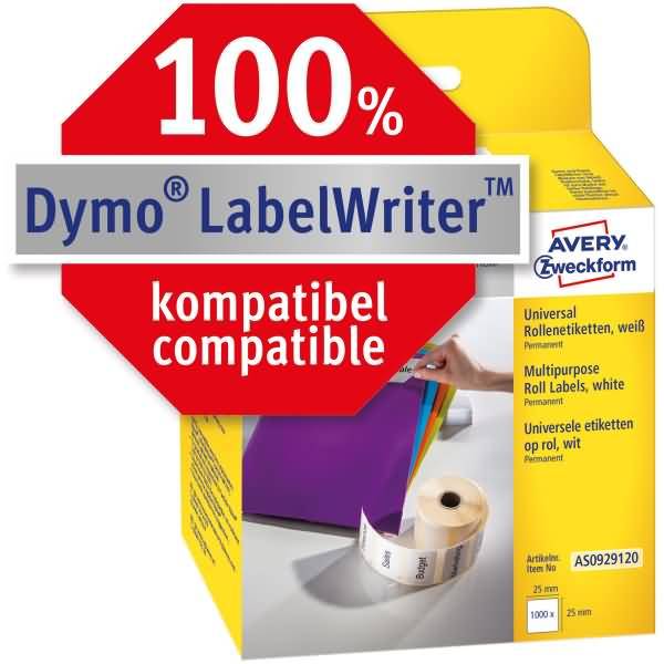 Rollen-Etiketten Etiketten Universal 25x25mm 1 Rolle/1.000 Etiketten weiß