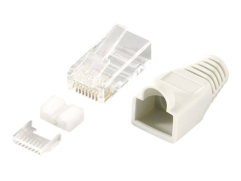 LogiLink - Netzwerkanschluss - RJ-45 (M) - abgeschirmt - CAT 6 - ohne Haken - Hellgrau, RAL 7035 (Packung mit 100)