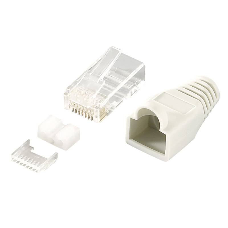 LogiLink - Netzwerkanschluss - RJ-45 (M) - abgeschirmt - CAT 6 - ohne Haken - Hellgrau, RAL 7035 (Packung mit 100)