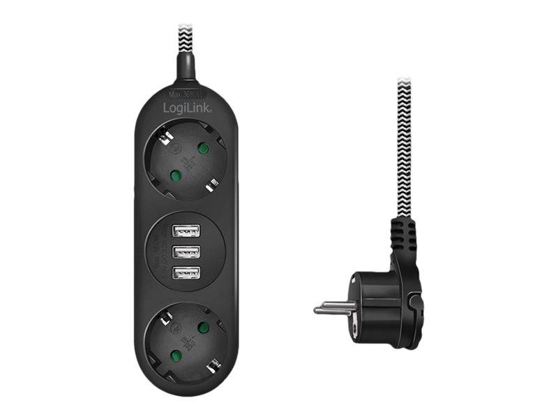 LogiLink - Steckdosenleiste - Wechselstrom 250 V - 3680 Watt - Ausgangsanschlüsse: 2 (3 x USB Typ A, 2 x CEE 7/3)