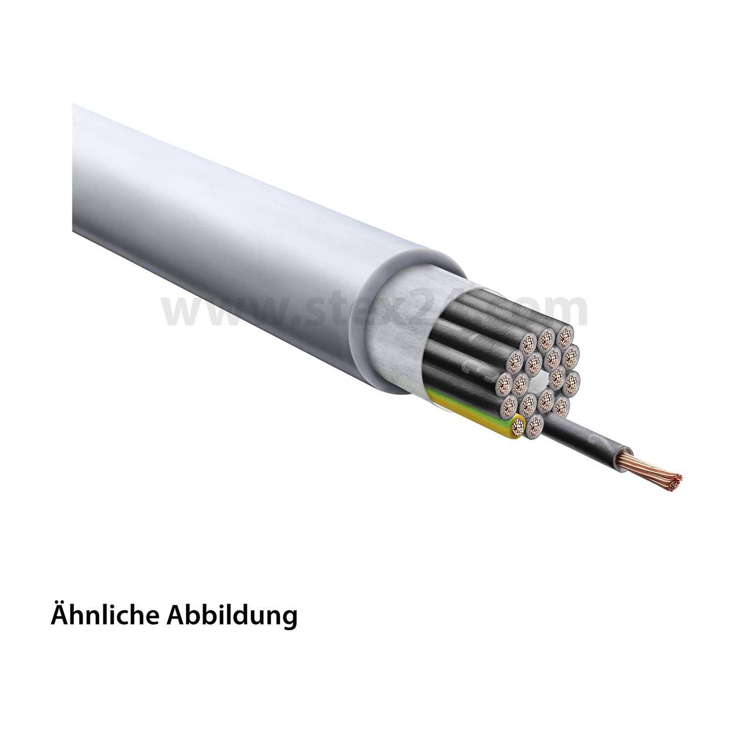 Bild eines Querschnitts eines mehradrigen elektrischen Kabels mit Kupferdrähten in einer schützenden äußeren Isolierung.