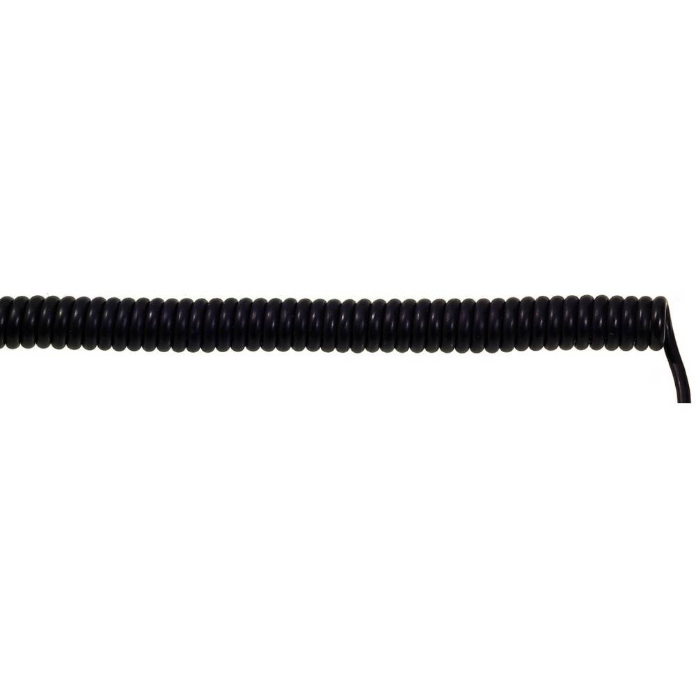 Ein eng gewickeltes schwarzes Kabel auf weißem Hintergrund.