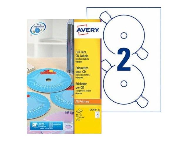 AVERY ZWECKFORM - Avery Full Face CD/DVD Label - Glänzend - beschichtet - 50 Etikett(en) (25 Bogen x 2)