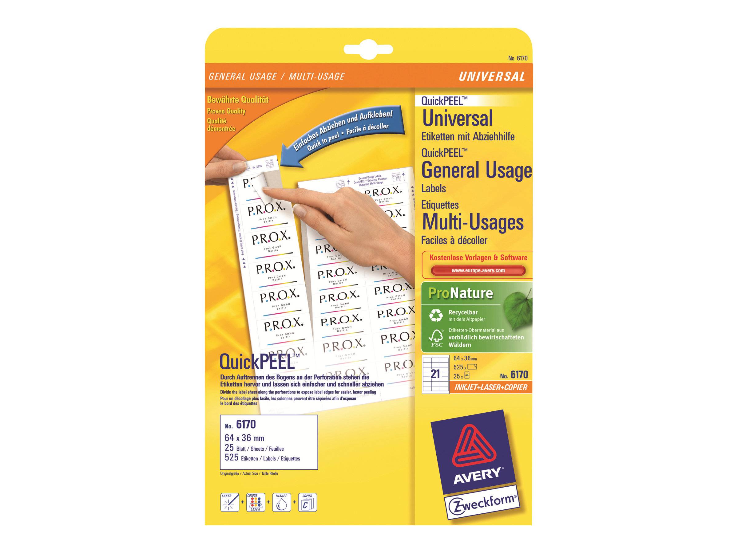 Avery Zweckform 6170 - Papier - permanenter Klebstoff - weiß - 64 x 36 mm 525 Etikett(en) (25 Bogen x 21)