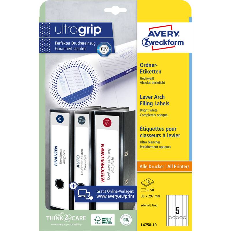 AVERY Zweckform Ordnerrücken-Etiketten, 38 x 297 mm, 10 Bl.