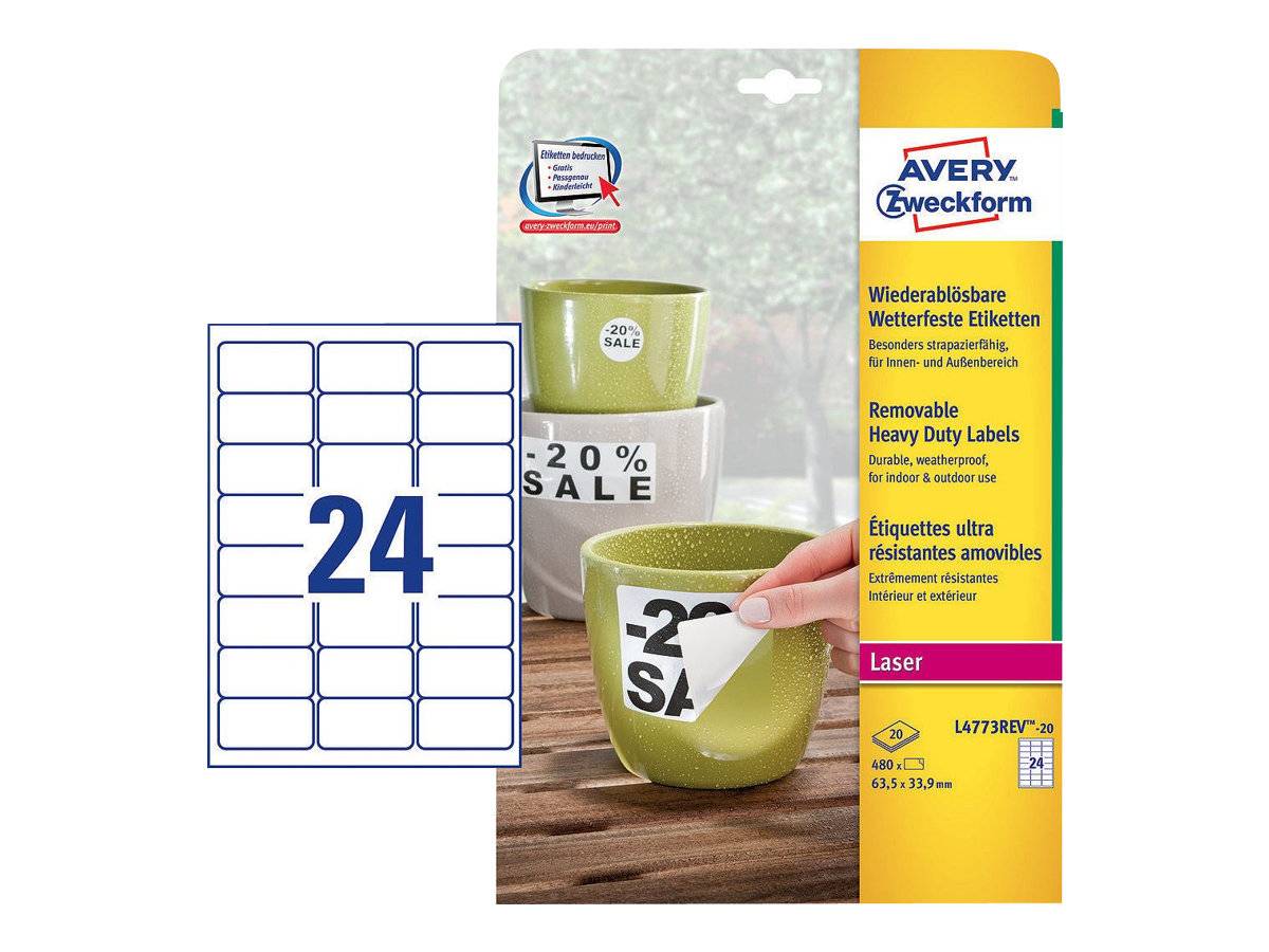 Avery Zweckform L4773REV - Polyester - matt - selbstklebend, entfernbarer Klebstoff - weiß - 63.5 x 33.9 mm 480 Etikett(