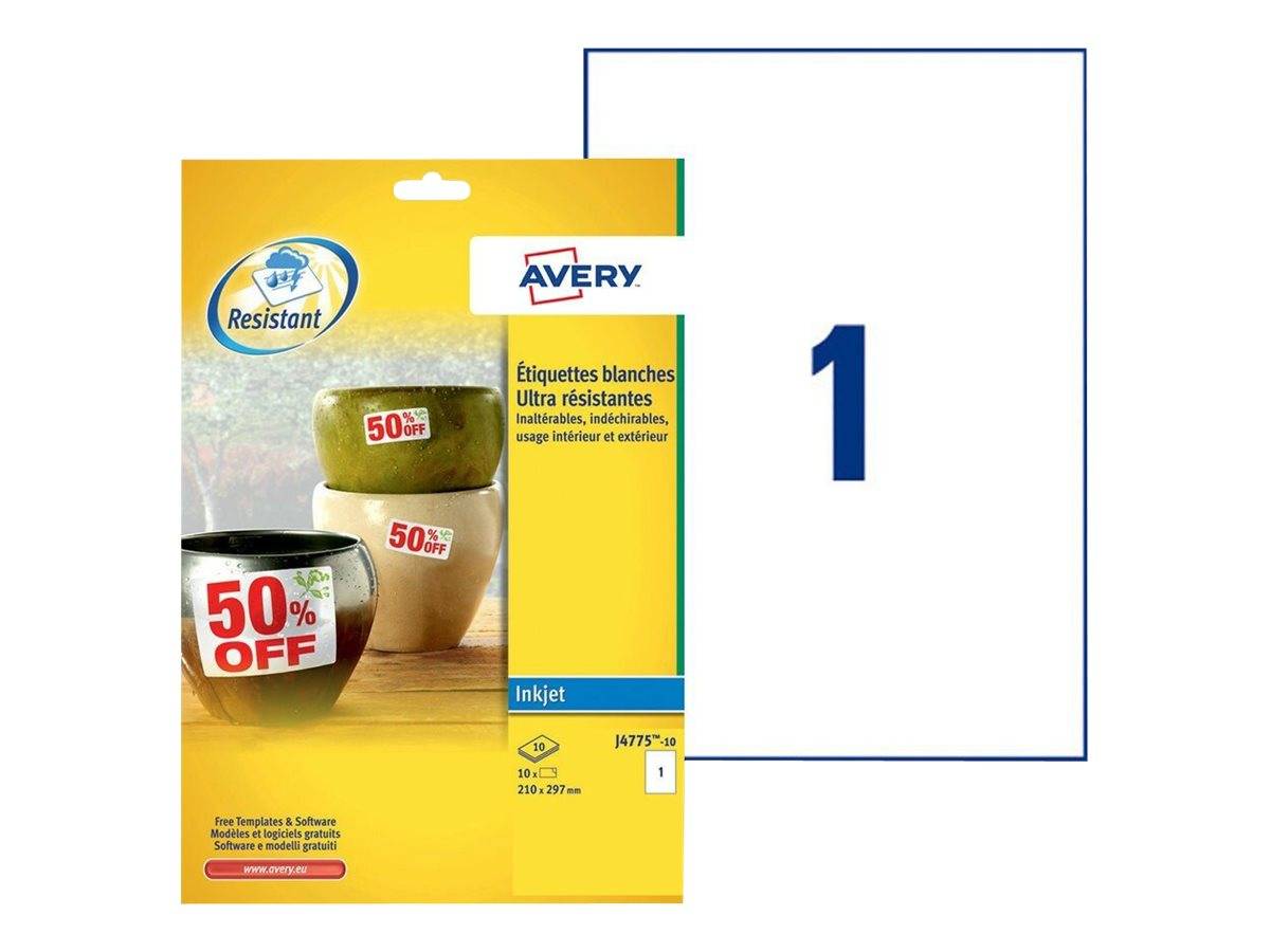 AVERY ZWECKFORM - Avery J4775 - Polyester - weiß - A4 (210 x 297 mm) 10 Stck. (10 Bogen x 1)