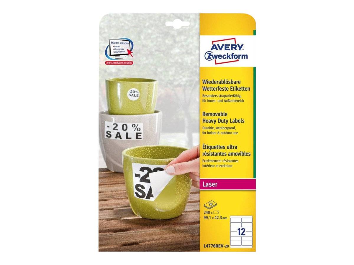 Avery Zweckform L4776REV - Polyester - matt - selbstklebend, entfernbarer Klebstoff - weiß - 99.1 x 42.3 mm 240 Etikett(