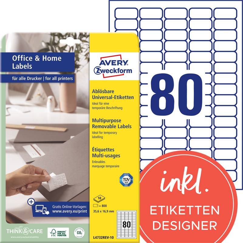 AVERY Zweckform Universal-Etiketten, 35,6 x 16,9 mm, weiß