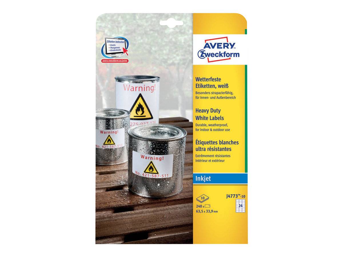 AVERY ZWECKFORM - Avery J4773 - Polyester - weiß - 33.9 x 63.5 mm 240 Stck. (10 Bogen x 24)