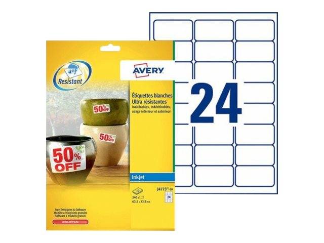 AVERY ZWECKFORM - Avery J4773 - Polyester - weiß - 33.9 x 63.5 mm 240 Stck. (10 Bogen x 24)