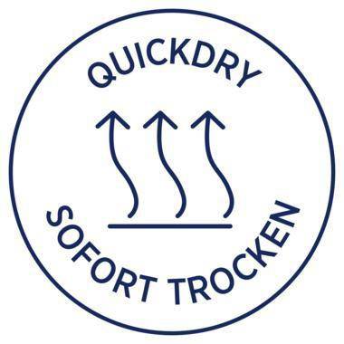 Kreisförmiges Logo mit der Aufschrift „QUICKDRY SOFORT TROCKEN