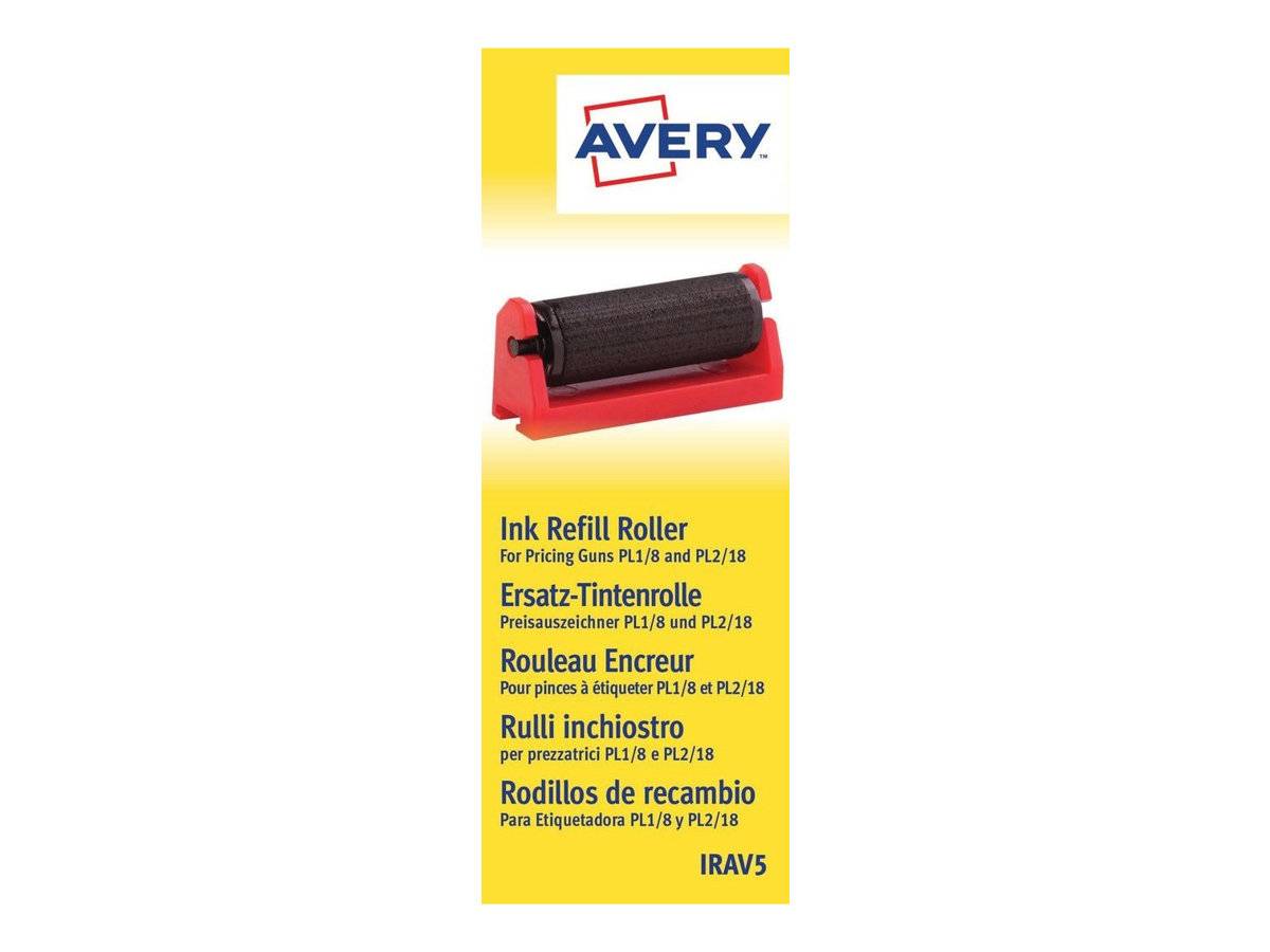 Avery Nachfüllwalze für Preismarkierungsgeräte PL2/8 und PL2/18, gezeigt mit einer roten und schwarzen Walzenkartusche.