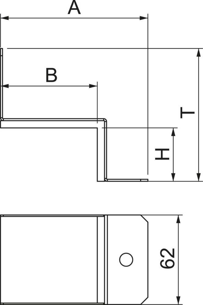 Diagramm mit Abmessungen einer Struktur. Es umfasst beschriftete Messungen: 'B' für Breite und 'H' und 'T' für Höhenkomponenten.