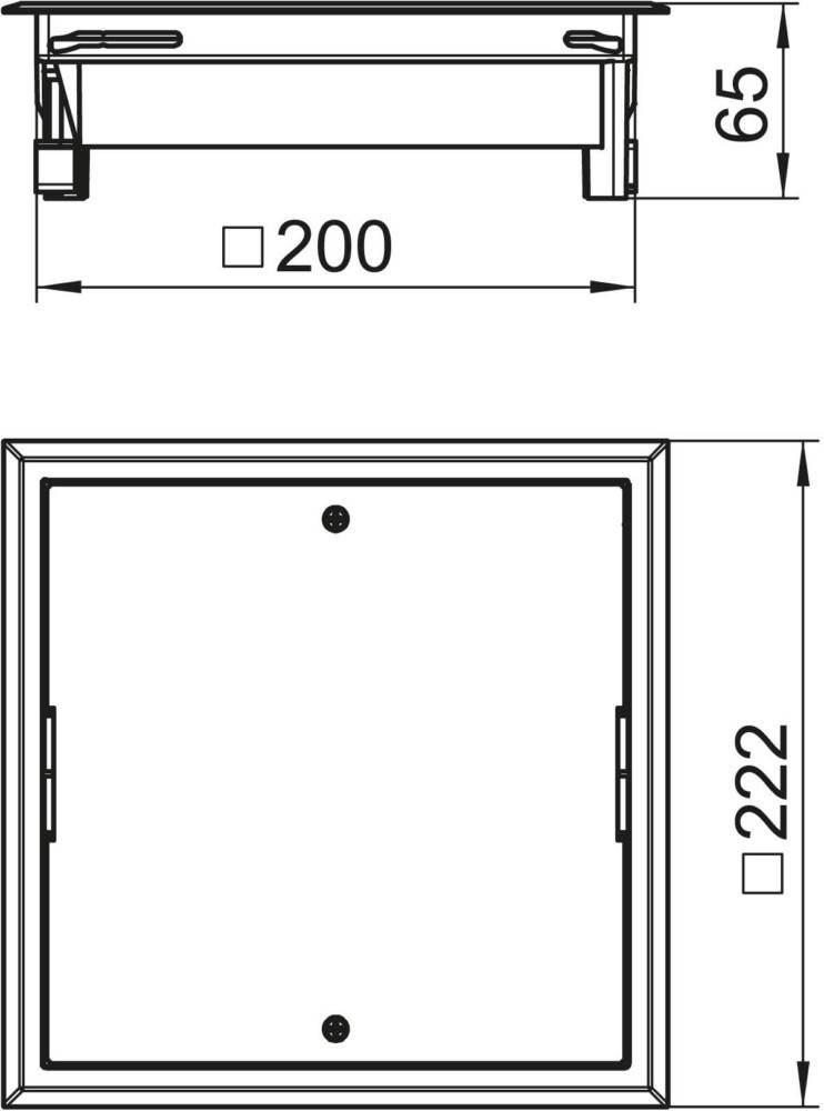 Rechteckige Box mit Abmessungen: Breite 200, Höhe 222.