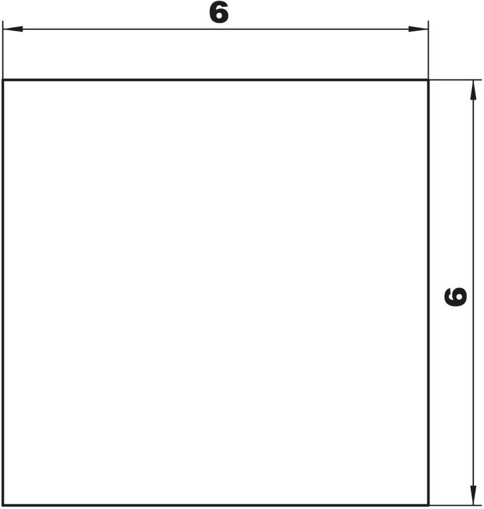 Ein Quadrat mit gleich langen Seiten, die mit '6' beschriftet sind und anzeigen, dass es 6 Einheiten mal 6 Einheiten misst.