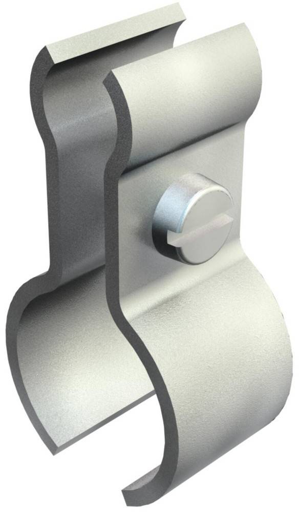 Eine Nahaufnahme eines Metallhalters mit einer Schraube, die sein geschwungenes Design und die Hardwarebefestigung präsentiert.