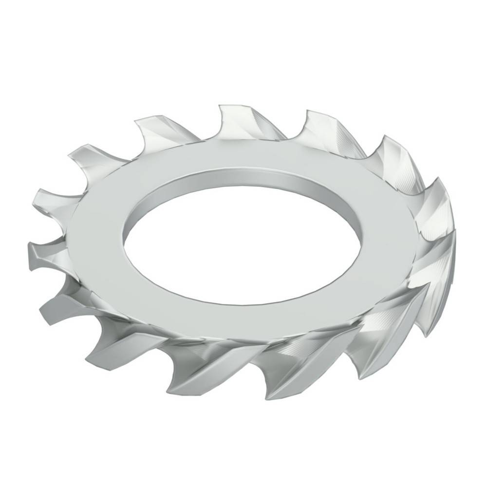 Eine silberne, kreisrunde Sägeblatt mit scharfen, gleichmäßig um den Rand verteilten Zähnen.