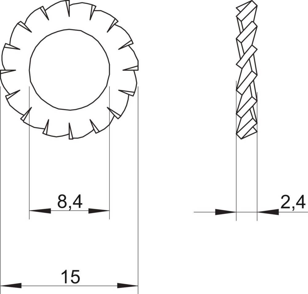 Technische Zeichnung eines Zahnfräsers mit Abmessungen: Durchmesser 8,4 mm, Gesamthöhe 15 mm und Zahnhöhe 2,4 mm.