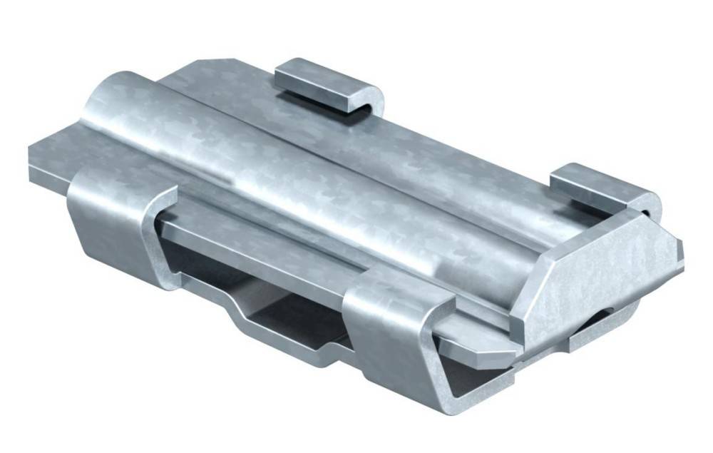 Eine detaillierte Metallhalterung mit rechteckigem Design, versehen mit Rillen und einem hohlen Zentrum, die für mechanische Montage oder strukturelle Unterstützung verwendet wird.