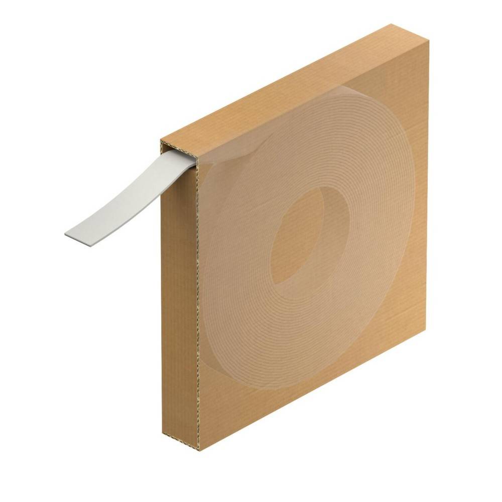 Kartonbox mit Klebeband mit einem Abzugsstreifen, der sich von der oberen linken Ecke erstreckt