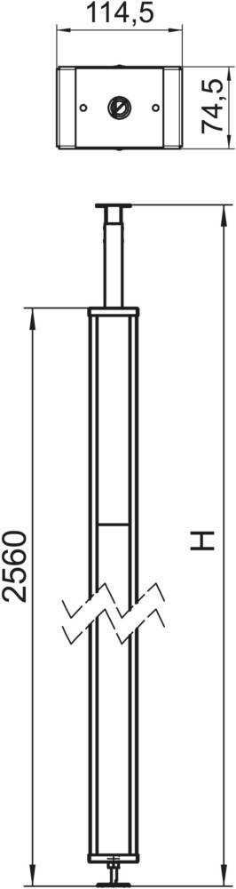 Diagramm eines vertikalen Rechtecks mit einer internen horizontalen Linie, beschriftet mit 60 unten links und H auf der rechten Seite.