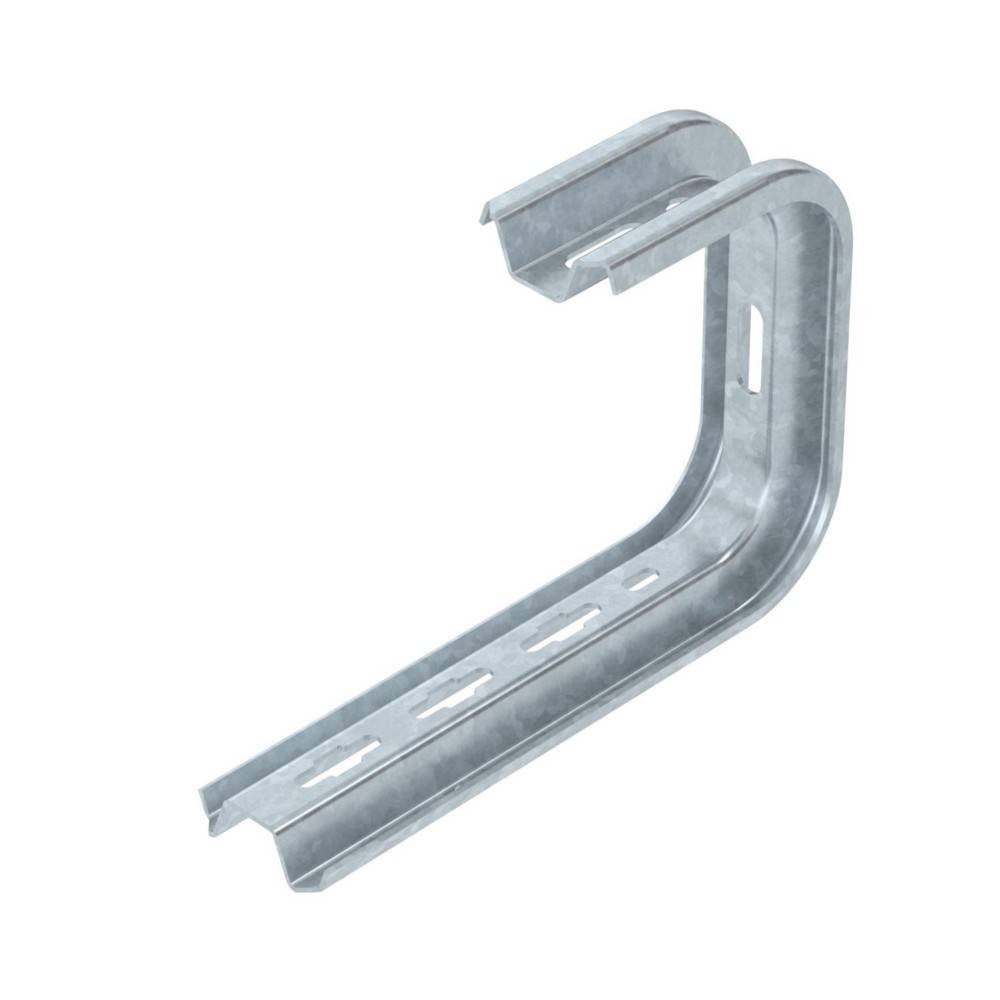 Eine Metallhalterung mit rechtwinkligem Design und geschlitzten Löchern für verstellbare Stützung oder Befestigung in Bau- oder industriellen Anwendungen.