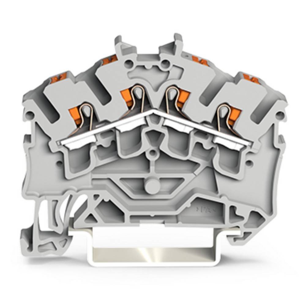 Ein Querschnitt eines Klemmenblocks, der die inneren Verbindungen und Metallkomponenten für elektrische Verkabelung und sichere Verbindungen zeigt.