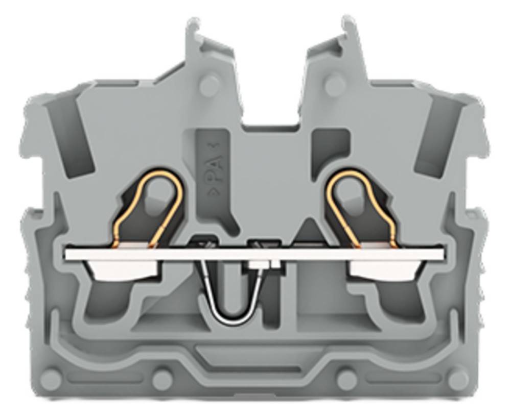 Ein grauer, UTA 2.5 Dreifach-Anschlussblock mit kompaktem Design, geeignet für sichere Verbindungen in elektrischen Schaltkreisen.
